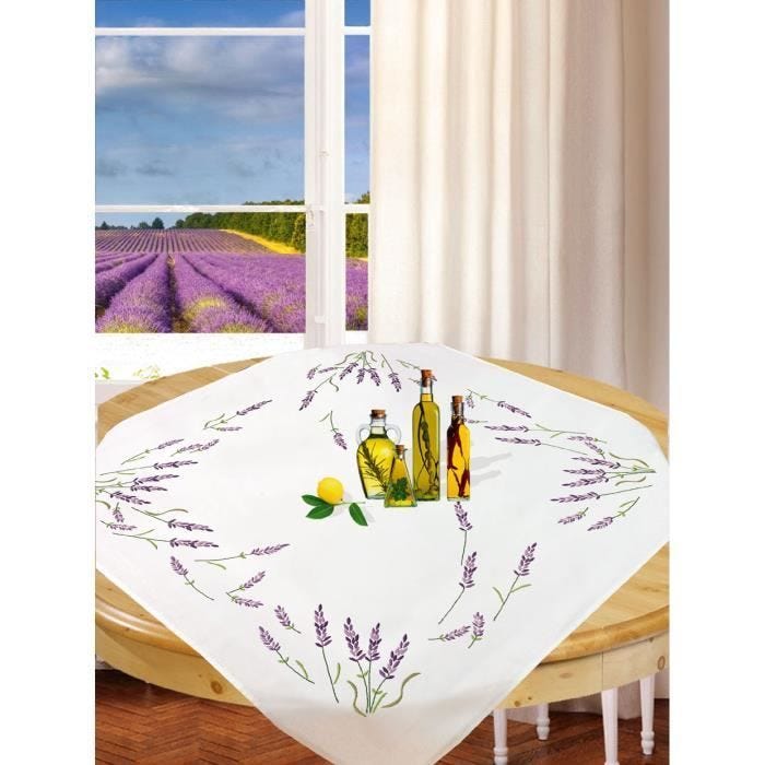 Kit nappe à broder - LUC - Lavande - 75 x 75 cm - Fabriqué en France - Kit complet
