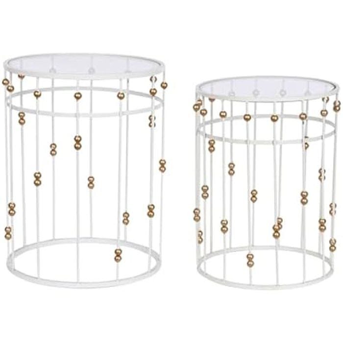Tables - HOME ESPRIT - Lot de 2 - Blanc Doré - 42 x 42 x 55 cm - Design Contemporain