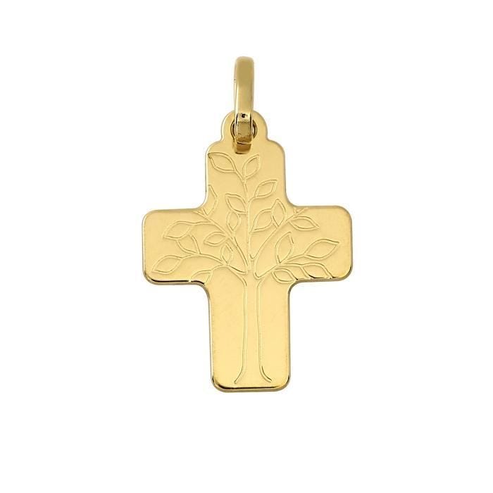 Tous les pendentifs et médailles enfants - BRILLAXIS - Pendentif Brillaxis croix arbre de vie - Couleur de la matière:Jaune