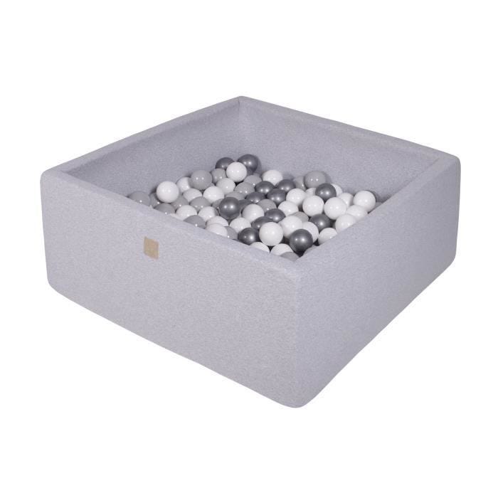 MeowBaby® Piscine a Balles Carré Bébé 90X90X40cm/300 Balles, 7 cm Gris Clair: Blanc/Argent/Gris