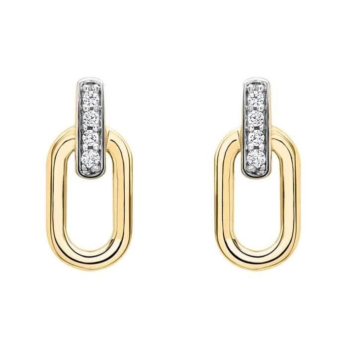 Boucles d'oreilles femme - BRILLAXIS - Boucles d'oreilles Brillaxis ovales or oxydes - Couleur de la matière:Blanc et Jaune