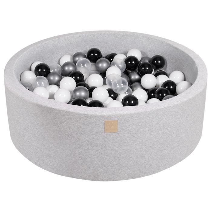 MEOWBABY 90X30cm/200 Balles, 7 cm Piscine À Balles pour Bébé Rond Fabriqué en UE Gris Clair: Blanc/Noir/Transparent/Argent
