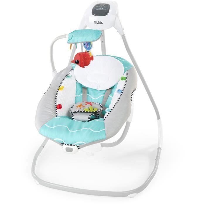 BABY EINSTEIN Balancelle Ocean Explorers, légère et compacte, siège pivotant à 180°, jouets inclus, modèle Curious Comfort