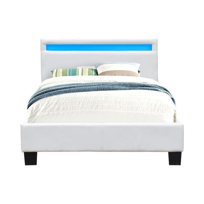 Lit - angel - Solide et Confortable 120x190 - Sommier Tte de Lit LED - Blanc
