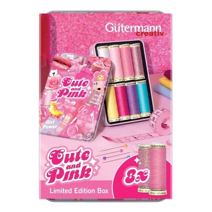 Ensemble de couture - GUTERMANN - Cute and Pink-Box - 8 bobines - 100% Polyester - Fil métallique