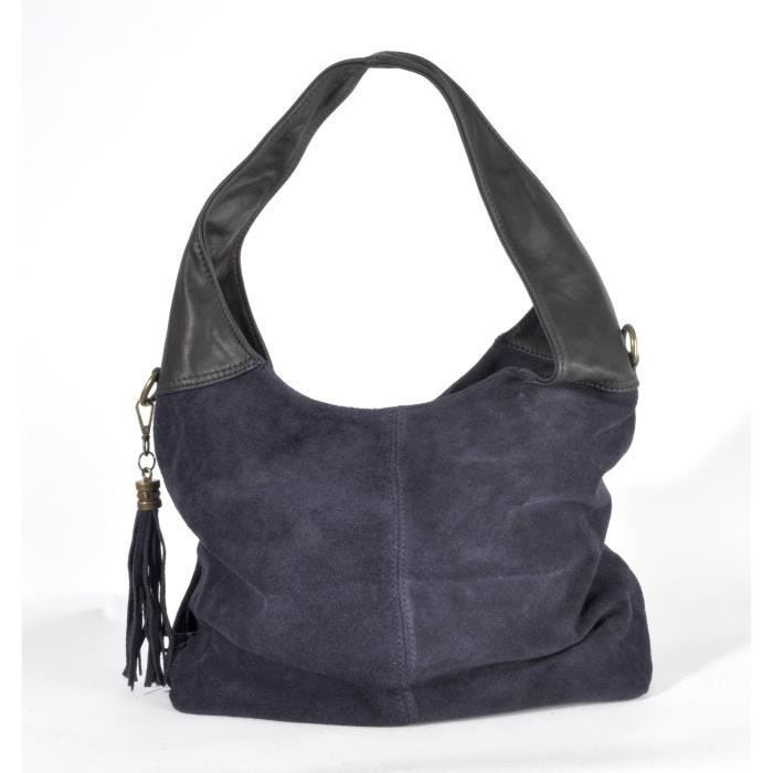 Sac en daim - CMLPB - Bleu - Cuir de vachette - Pour femme - Porté main