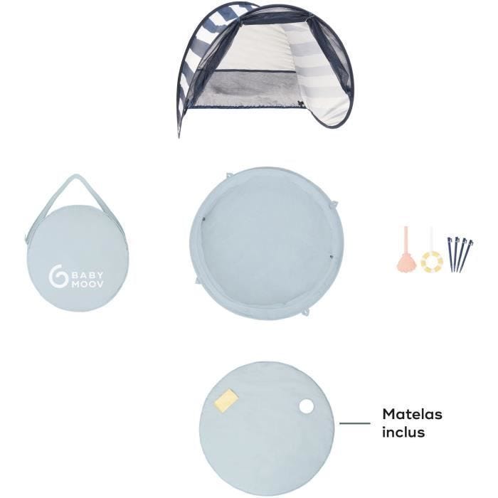 BABYMOOV Aquani marinière 3 en 1, aire de jeux, piscine & lit d'appoint, anti-UV FPS 50+, 2 jeux + moustiquaire inclus
