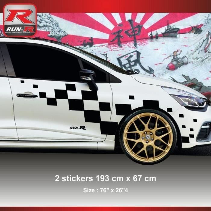 Sticker damier geant pour aile avant RENAULT CLIO RS - Aufkleber adesivi - Noir - ADNAuto