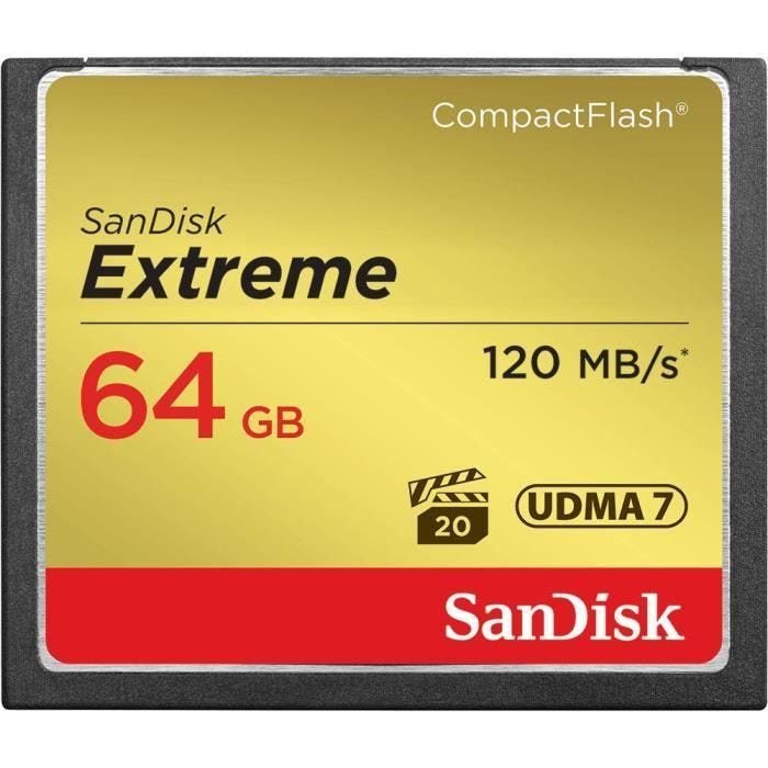Carte mémoire Compact Flash - SANDISK - Extreme Pro - 64GB - 120Mbps - Noir