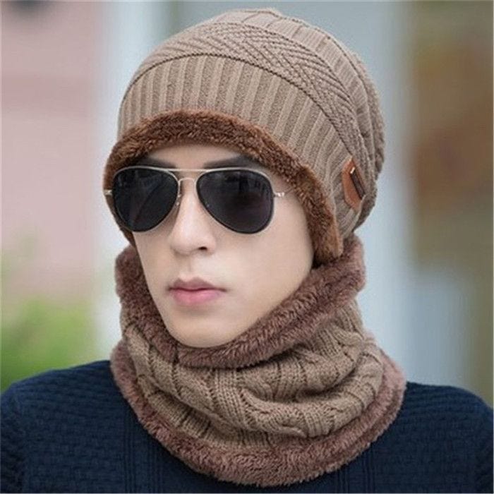 Hiver Bonnet Chapeau Écharpe Ensemble, Hiver Tricotés Bonnet Écharpe Ensemble avec Doublure Polaire pour Femmes et Hommes,kaki