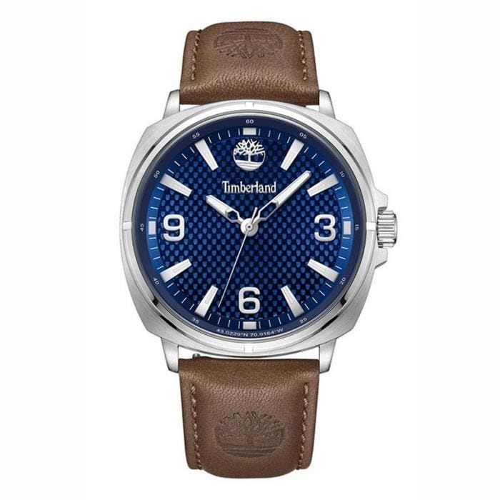 Montre - TIMBERLAND - Bailard - Cadran bleu - Bracelet cuir marron - Boîtier acier inoxydable 44mm