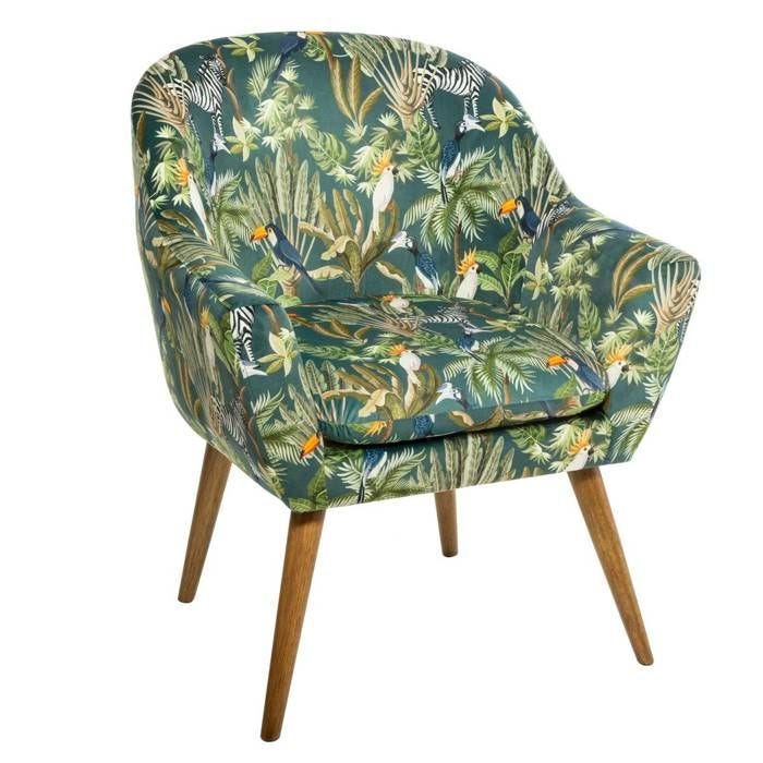 Fauteuil - ATMOSPHERA - Jungle Sango - Velours multicolore - 1 place - 70.5 x 65 x 83 cm