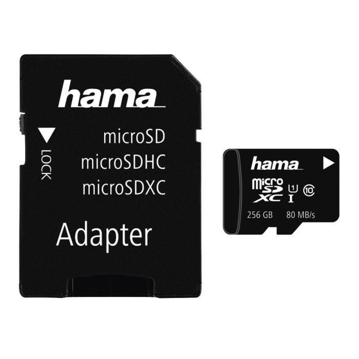 Carte mémoire flash - HAMA - MicroSDXC 256GB classe 10 UHS-I 80 MB/s - Noir