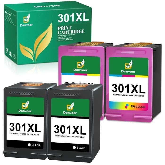 301XL DENVOER 4 Cartouche d'encre Compatible pour HP 301 XL 301XL (CH563E + CH564E-N9J72AE) hp DeskJet 2510 2540 2050 1510 1050 1512