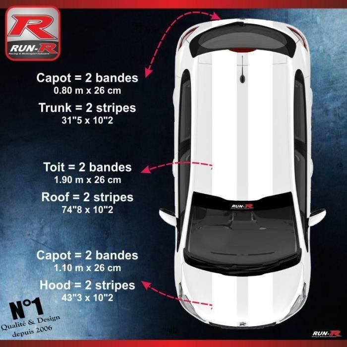 Sticker double bandes de toit et capot pour PEUGEOT 208 et 207 - BLANC