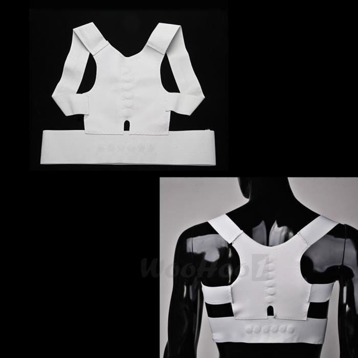 Ceinture Correcteur Posture - Gilet Magnétique - 120cm - Soulagement Douleur - 12 Aimants - Blanc