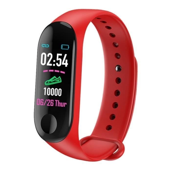 Bracelet Connecté Android iOs Montre Fitness 0.96 Pouce Bluetooth IP67 Rouge YONIS