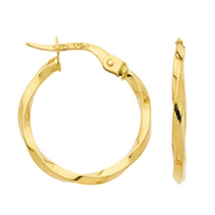Boucles d'oreilles femme - Brillaxis - Boucles d'oreilles créoles torsadées or jaune 15 mm - Couleur de la matière:Jaune