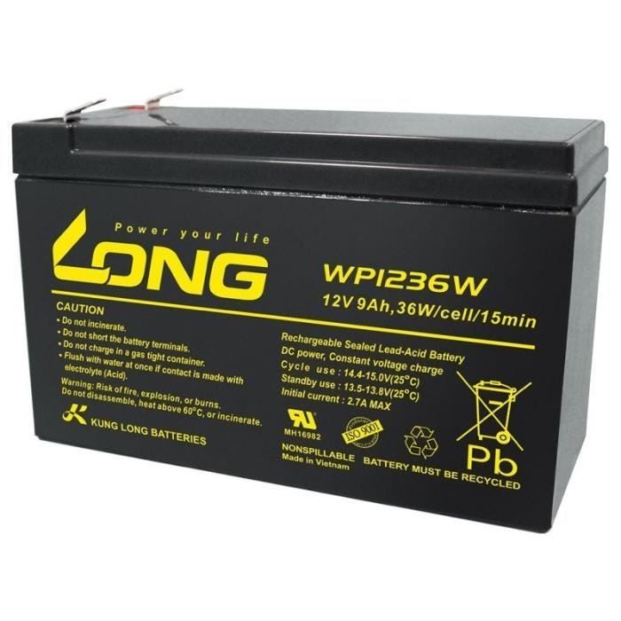 Kung long WP1236W batterie plomb 12V 36W avec 9Ah, 6,3mm Faston Tab 250 de Akkushop