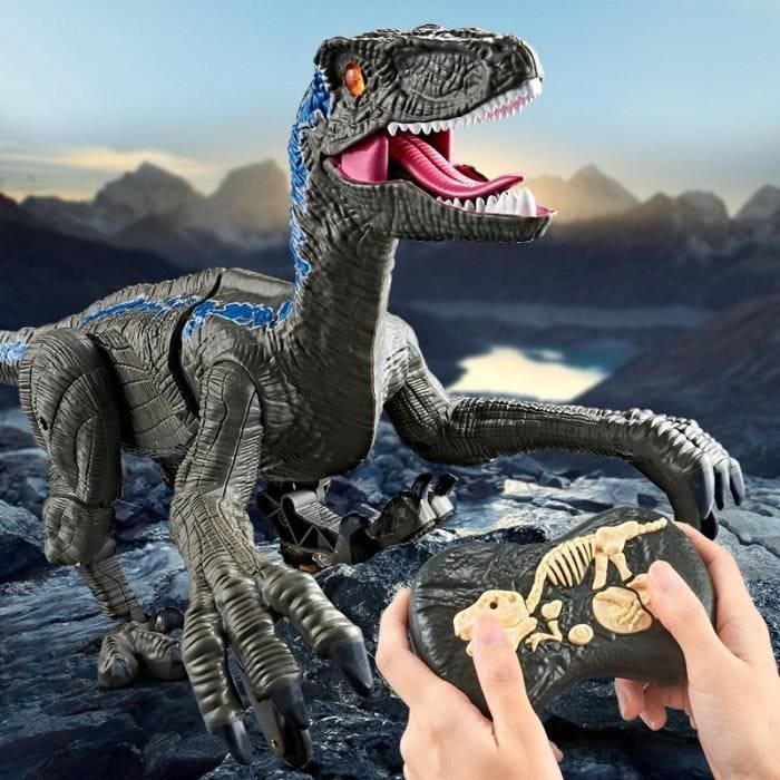 Jouet télécommandé dinosaure en fuite - BOROFONE - Gris - Simulation son et lumière - Intérieur et extérieur