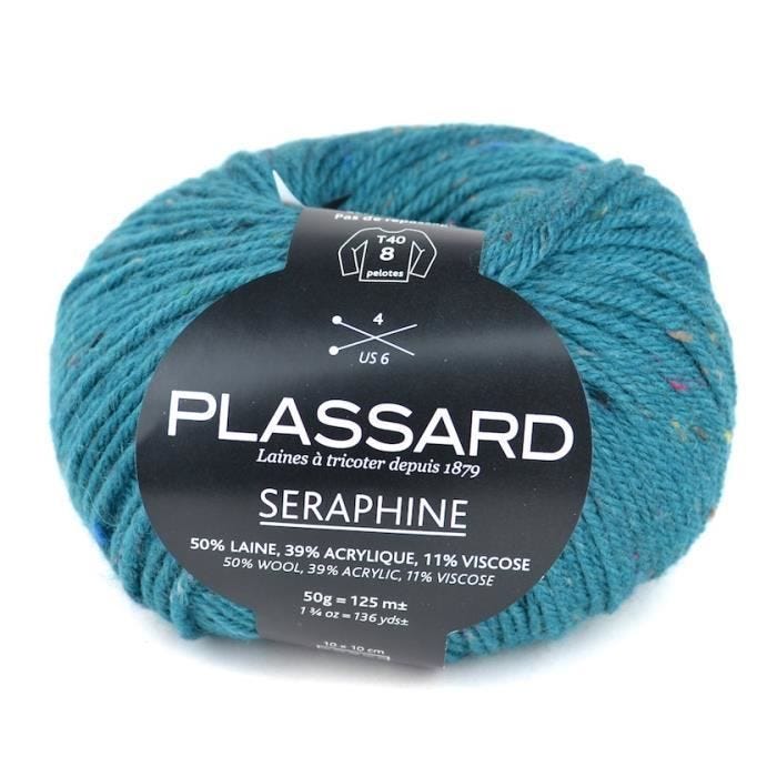 Laine - PLASSARD - Intemporel 22 - Tweedé - Couleur turquoise moucheté - Fabriqué en Italie