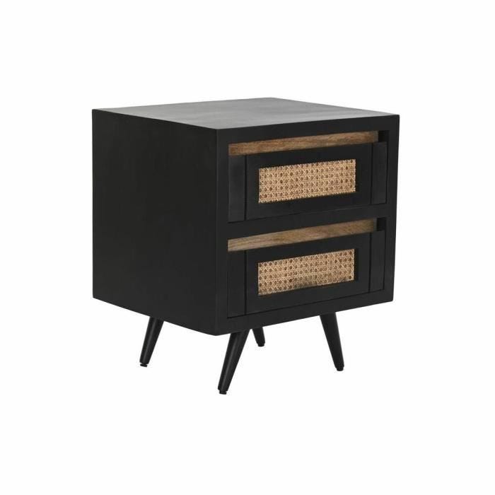 table de chevet style moderne rotin, mangue naturel, noir 50 cm - Couleur:NOIR