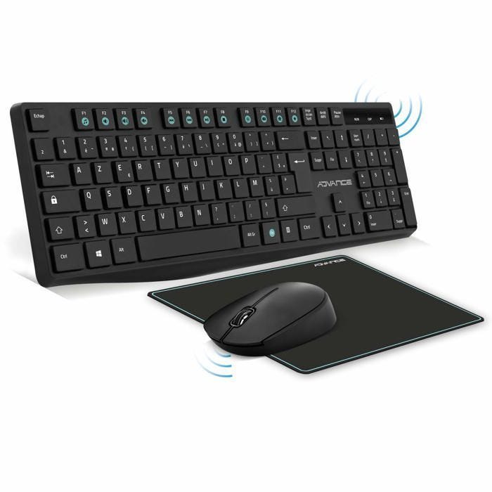 ADVANCE – Pack ELITE WIRELESS COMBO - Clavier et Souris Sans Fil + Tapis AZERTY Slim Design