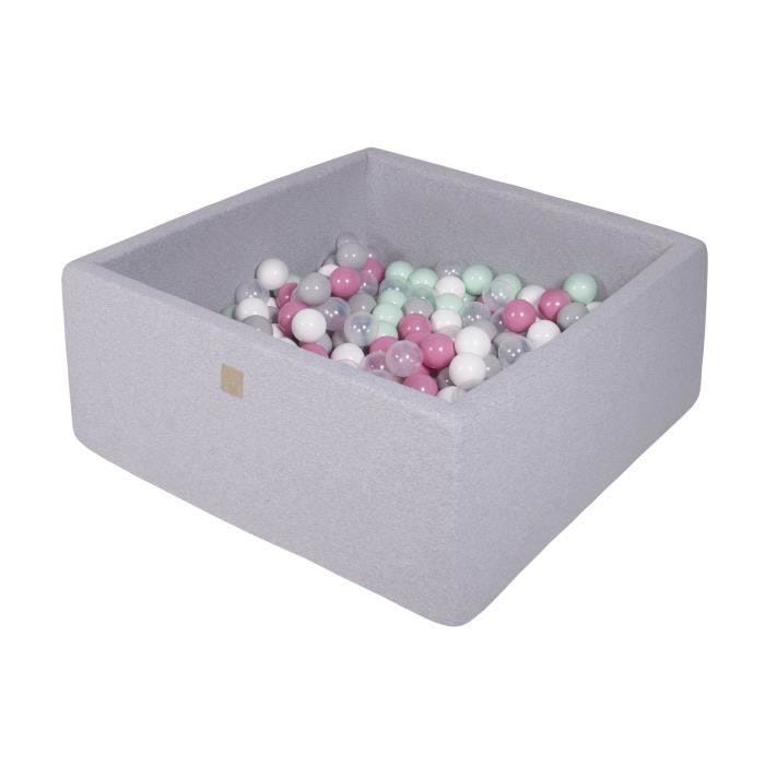 MeowBaby® Piscine a Balles Carré Bébé 90X90X40cm/300 Balles, 7 cm Gris Clair: Transparent/Gris/Blanc/Rose Clair/Menthe