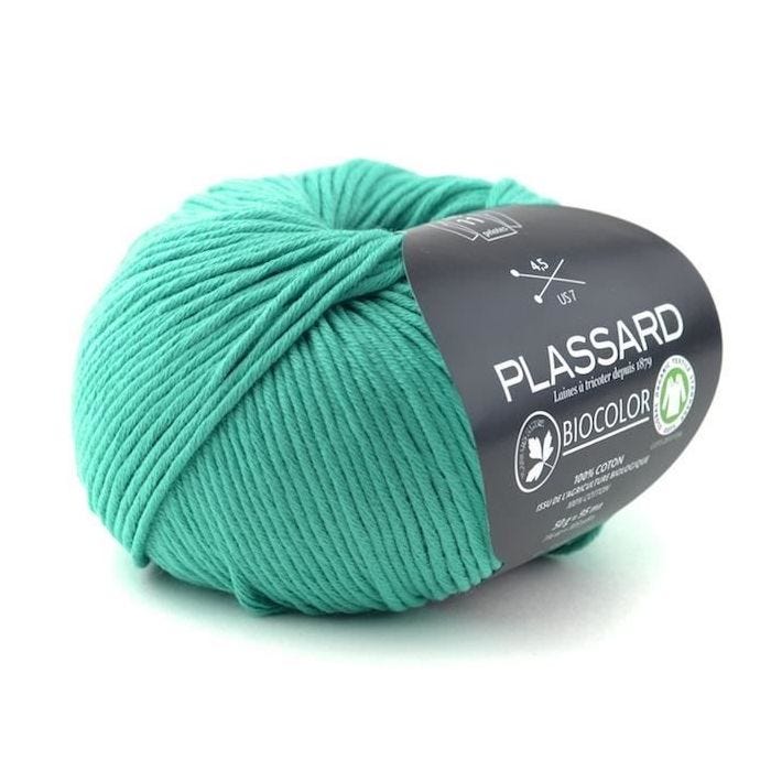 Fil à tricoter - PLASSARD - BioColor 21 - 100% coton bio - Couleur turquoise - Fabriqué en Italie