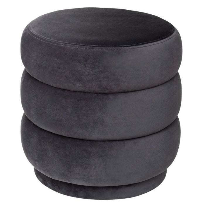 Pouf "Sinan" gris en velours - Gris - Atmosphera createur d'interieur