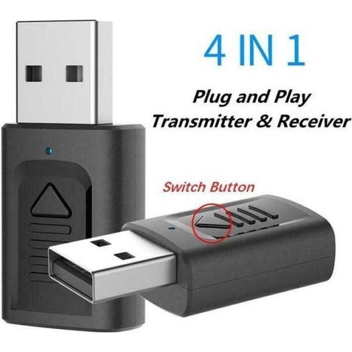 Cle Usb Bluetooth V5.0 Mini Adapateur 4 en 1 Dongle Sans Fil pour PC