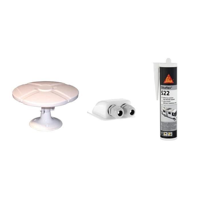 Antenne TV TNT Extérieure - OMNIDIRECTIONNELLE - Amplificateur 40 dB - 2 Sorties TV - Colle Sikaflex-522