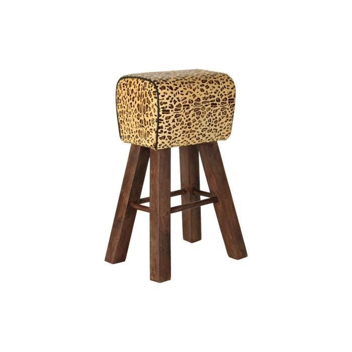 Tabouret - Marque inconnue - Noir Bois Marron Cuir - 43x35x75 cm