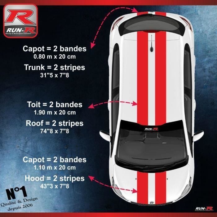 Sticker - PEUGEOT - 208/207 - Rouge - 2 logos Run-R - Résistant aux UV