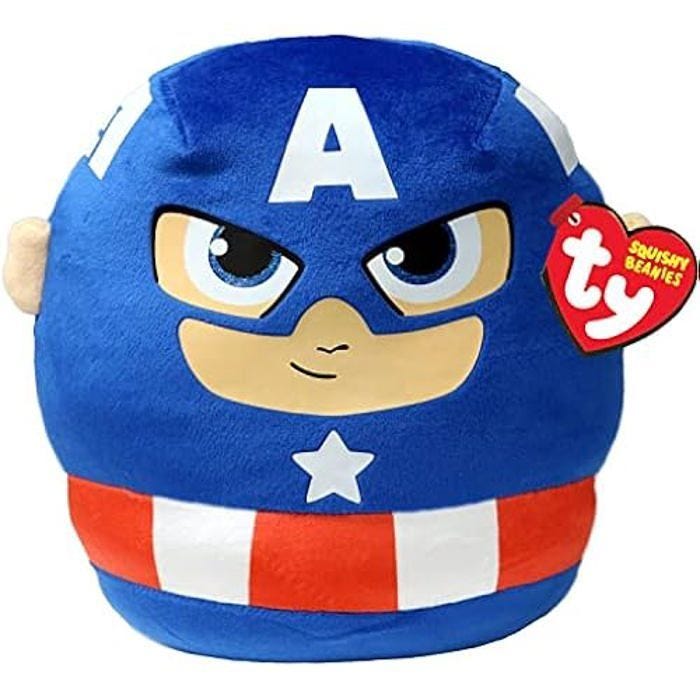 Coussin Captain America TY - Marvel Squish a boos - 35 cm - Microfibre - Bleu, Rouge