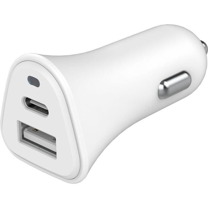 JUST GREEN - Chargeur voiture double - Recyclable - USB-PD A+C - 37W - Blanc