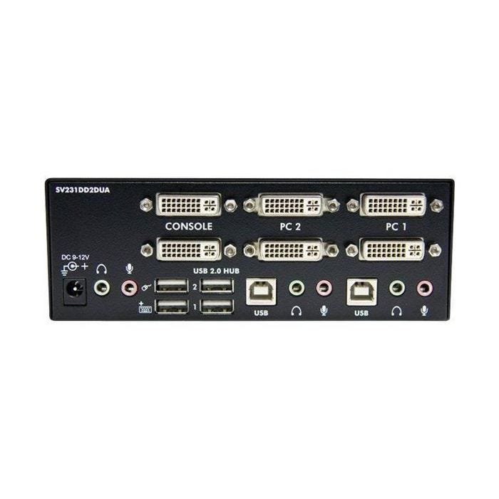 STARTECH Commutateur KVM USB et double DVI à 2 ports avec audio et hub USB 2.0 - Switch écran clavier souris