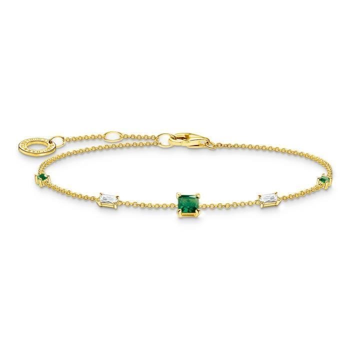 Bracelet - THOMAS SABO - Bracelet Thomas Sabo argent doré oxydes verts/blancs - Jaune - 19 cm