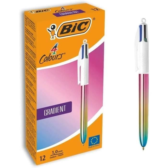 Stylo à bille rétractable - BIC - 4 Couleurs Gradient - Pointe fine - Corps rond - Mixte