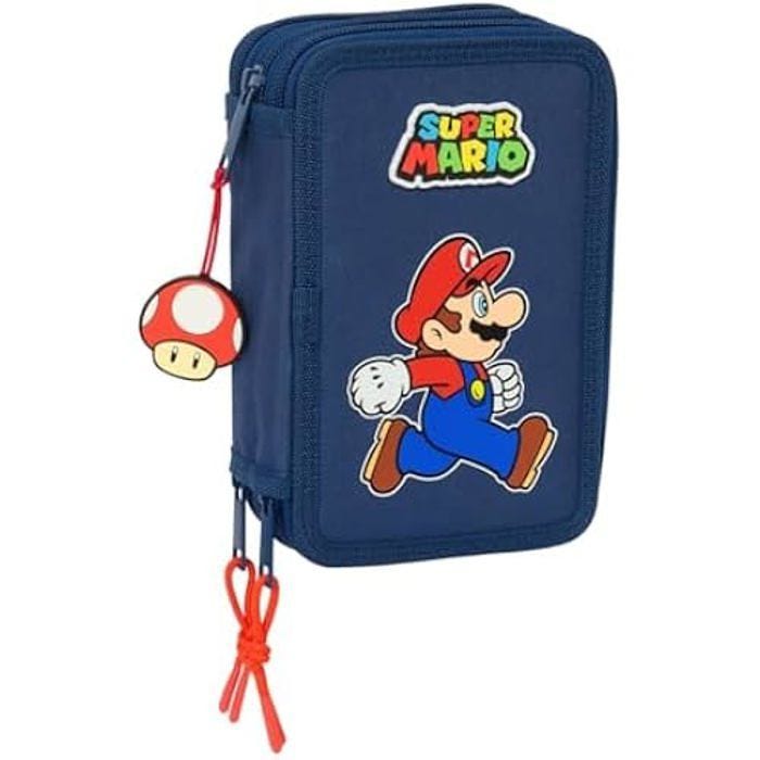 Trousse scolaire - SAFTA - SUPER MARIO TRICK - 37 outils inclus - Confortable - Pour enfants de 5 à 14 ans