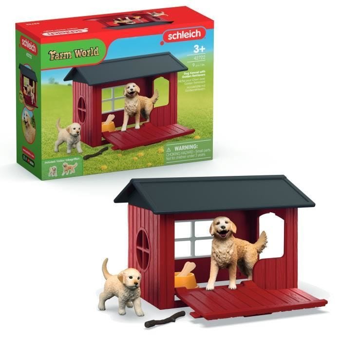 Coffret Niche avec Golden Retriever, SCHLEICH 42722 Farm World, Dès 4 ans