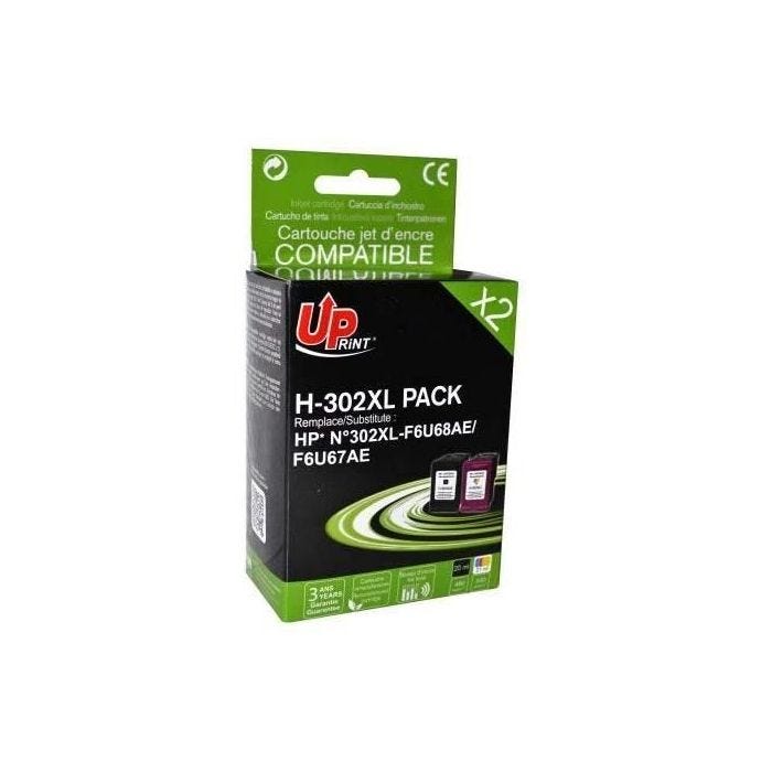 Cartouches compatibles équivalent à HP 302 XL - UPRINT - Pack de 2 - Capacité supérieure à l'originale