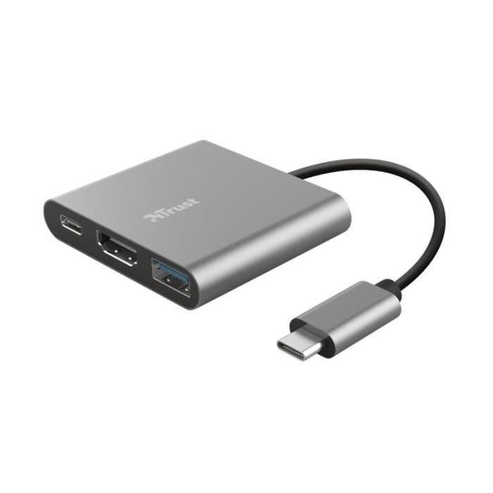 Trust Dalyx Adaptateur USB-C multiport 3-en-1, HDMI, Port USB-C PD, USB-A, HDR HDMI 1.4 (4K 30Hz),