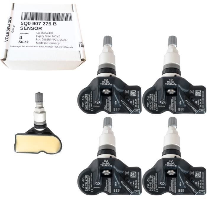 Capteur de pression des pneus - HUF - TPMS Audi et Volkswagen - Préprogrammé - 4 pièces - Noir