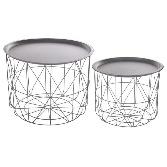 Tables à café gigognes - ATMOSPHERA - Lot de 2 - Métal - Design moderne - Plateaux amovibles