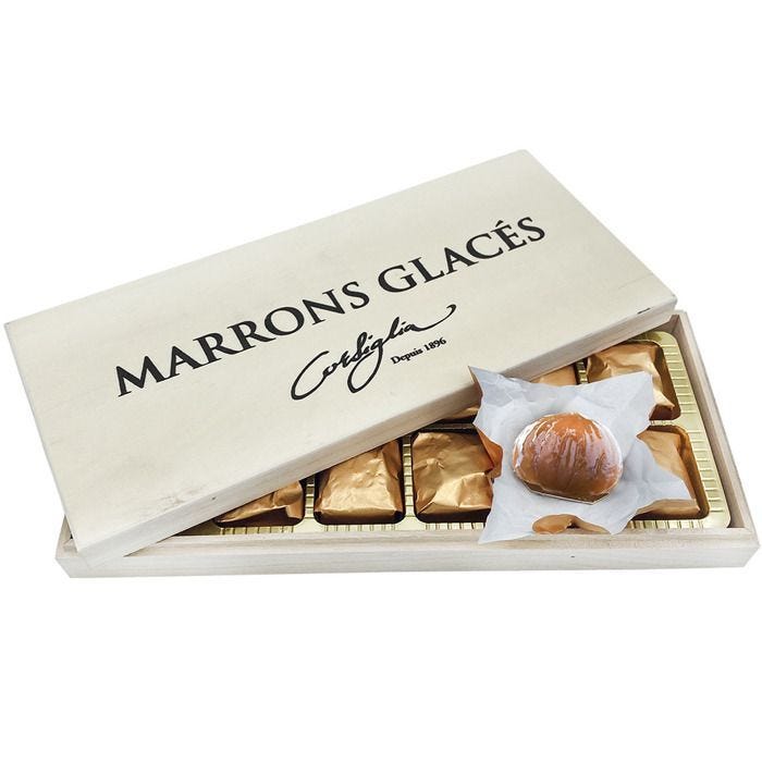 Boite en bois Golden de 12 marrons glacé de Turin 240gr Corsiglia