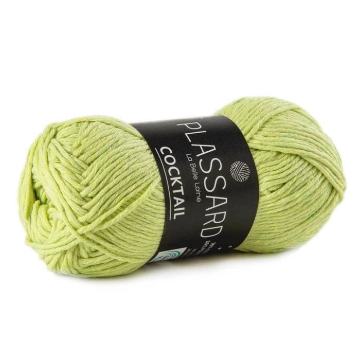 Laine naturelle - PLASSARD - Cocktail Vert anis 70 - Blanc - coton - polyester - N° aiguille 4