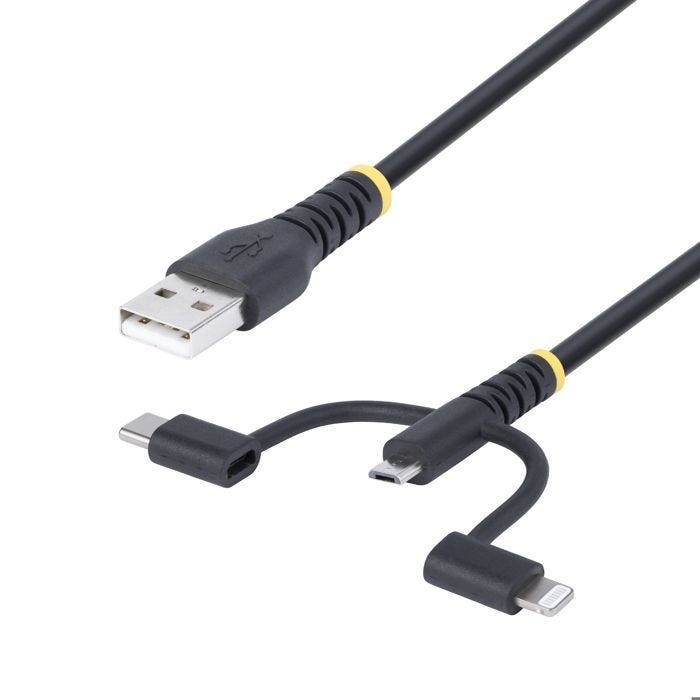 Câble de Charge USB 3-en-1 - STARTECH.COM - 1m - Certifié Apple MFi - Résistant - Noir