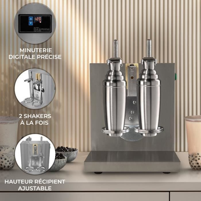 Shaker à thé automatique - Inox - 120W - 400 tr/min - Minuterie numérique - Double shaker