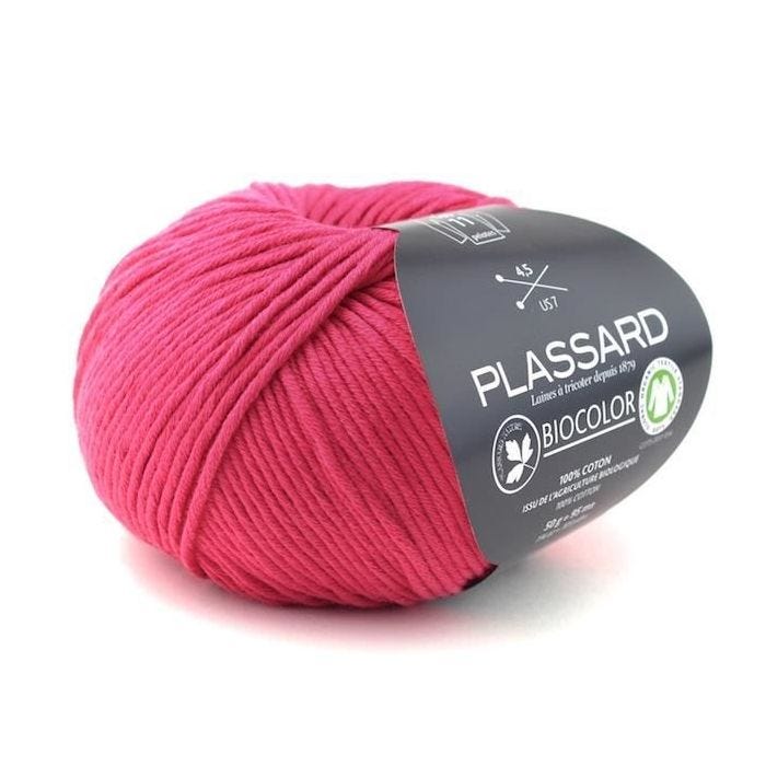 Fil à tricoter - Plassard - BioColor 34 - 100% coton bio - Couleur rose fuschia - Aiguille 4,5